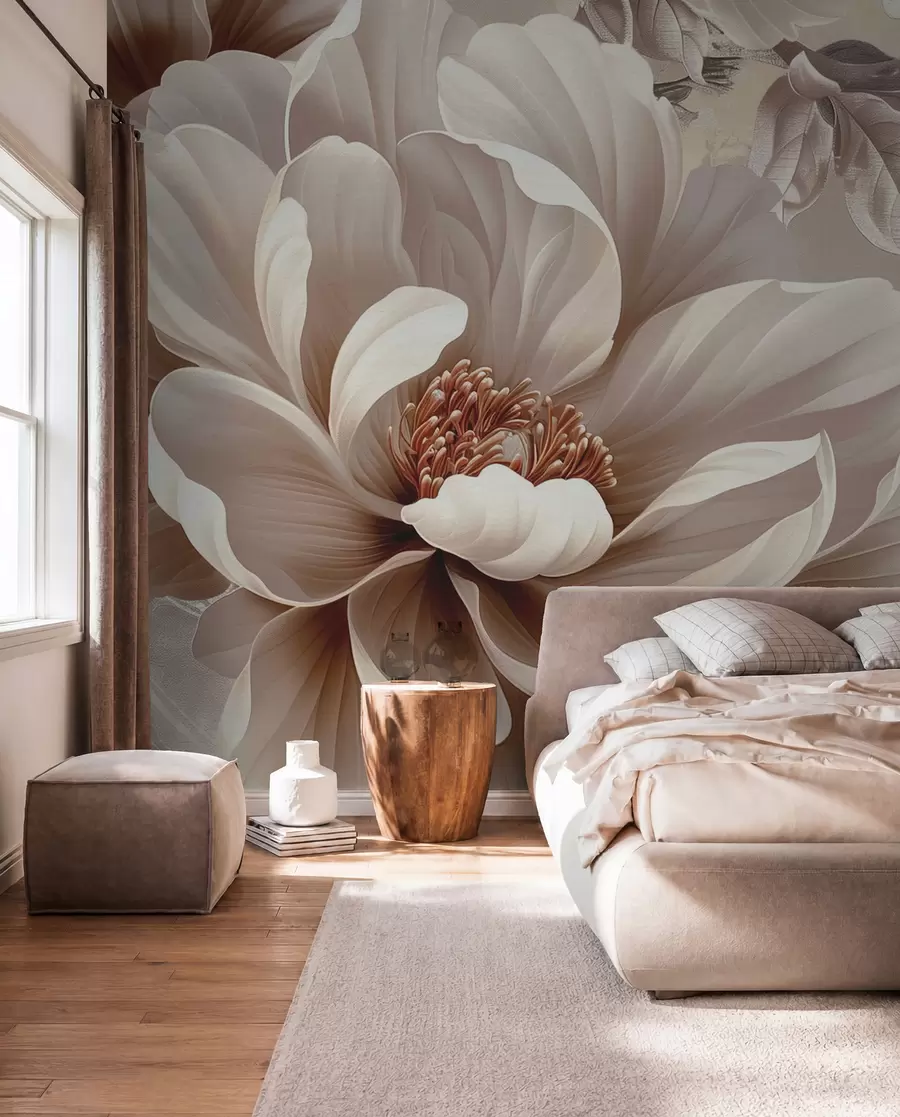 Papier peint photo Grande fleur rose sur un mur grunge w08181