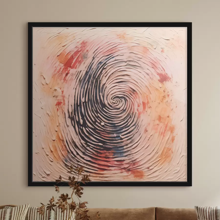 Fotobehang Vingerafdruk in verf, beige, rood, oranje, geel, zwart f40105