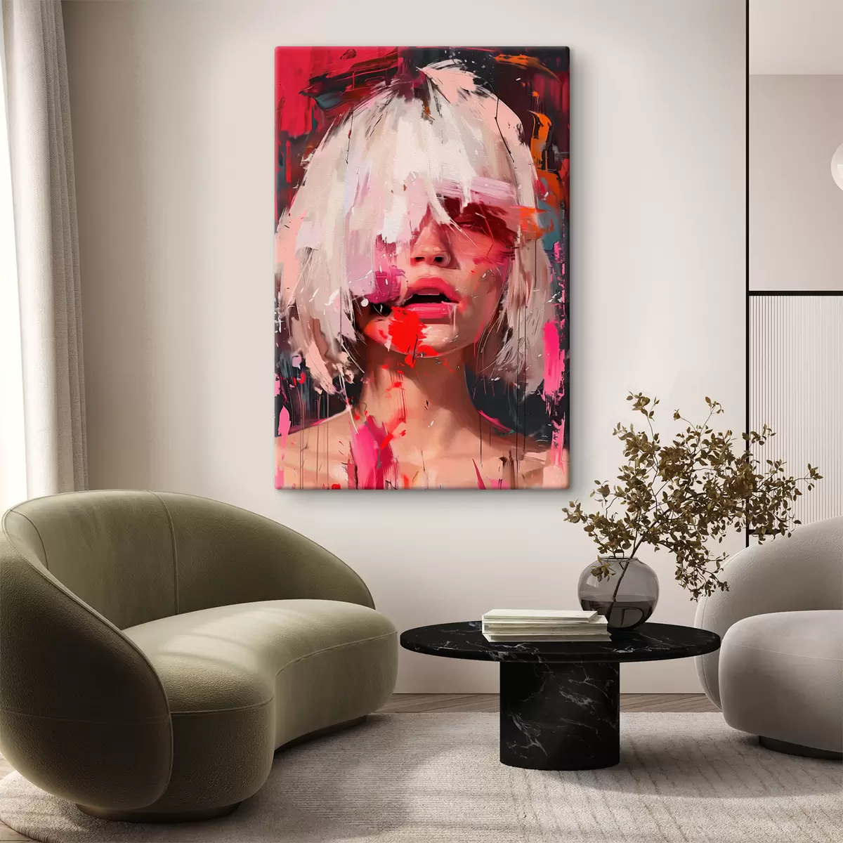  Peintures Fille blonde avec un carré et de la peinture colorée s40110