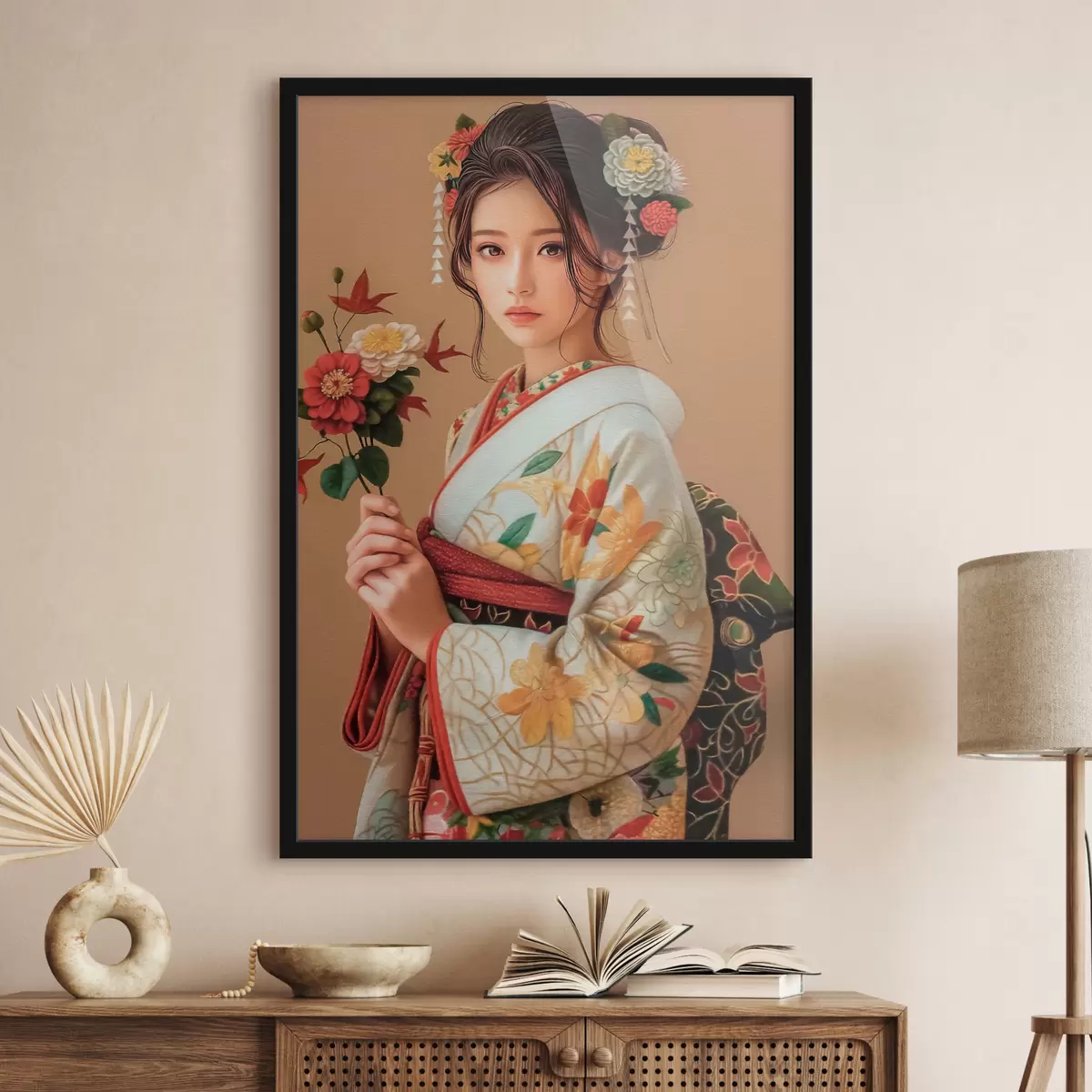 Affiche Femme japonaise dans un beau kimono f40108