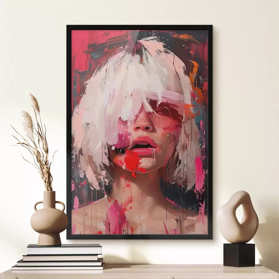 Papier peint photo Fille blonde avec un carré et de la peinture colorée f40110