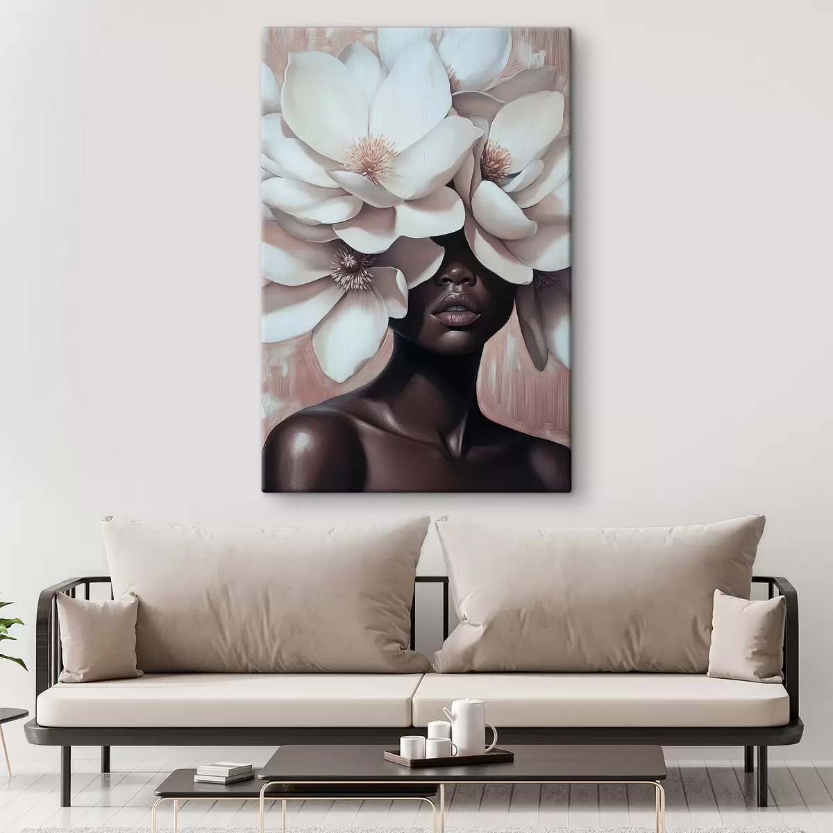  Peintures Une femme avec des fleurs sur la tête s39899