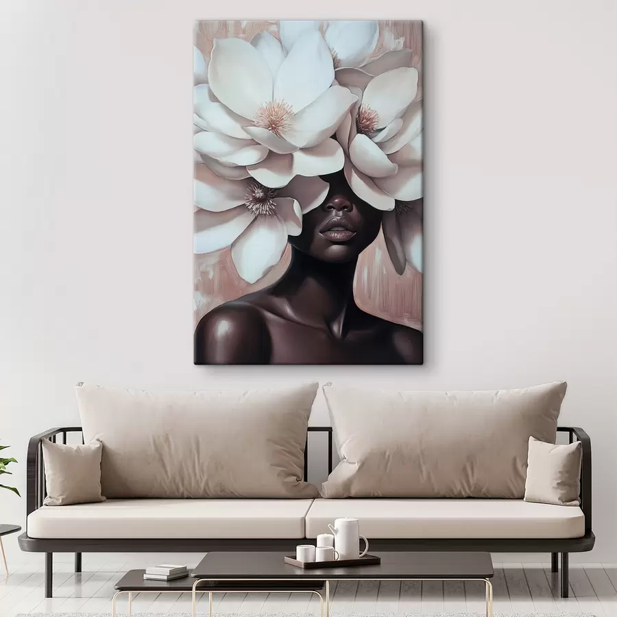  Schilderijen Een vrouw met bloemen op haar hoofd s39899