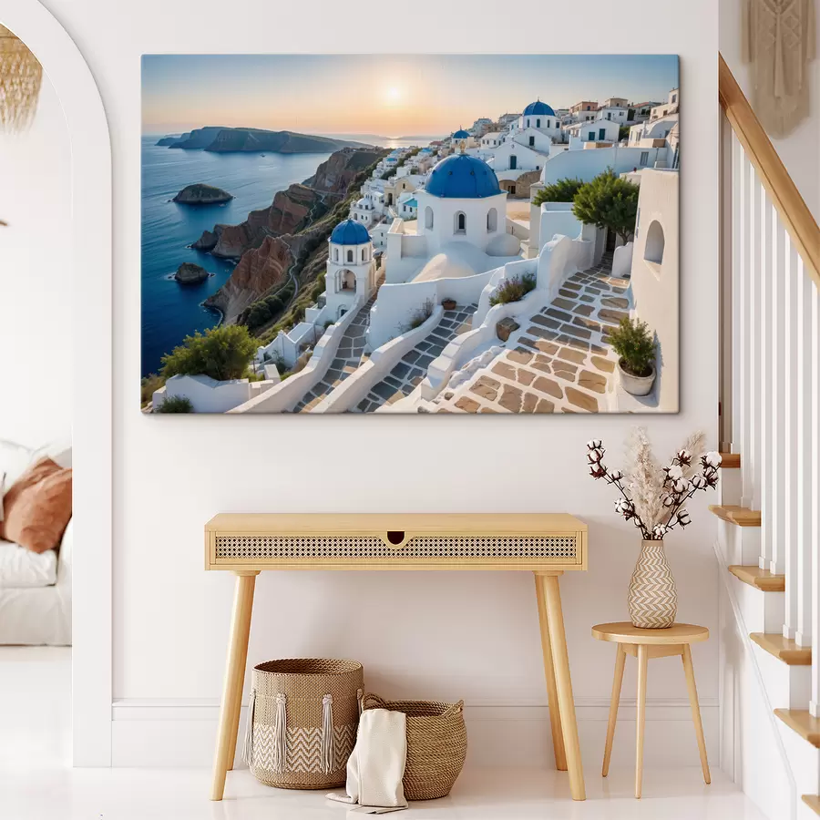  Peintures L'île de Santorin, en Grèce. La ville est construite sur une colline surplombant la mer Égée s40160