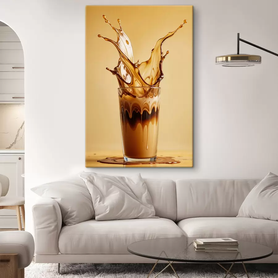  Peintures Un verre rempli de café avec un effet d'éclaboussure spectaculaire créant un visuel abstrait et dynamique s40165