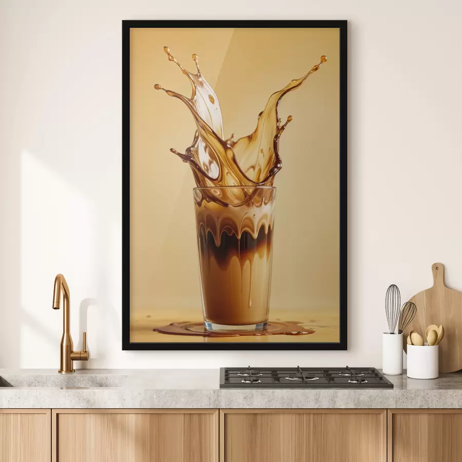 Papier peint photo Un verre rempli de café avec un effet d'éclaboussure spectaculaire créant un visuel abstrait et dynamique f40165