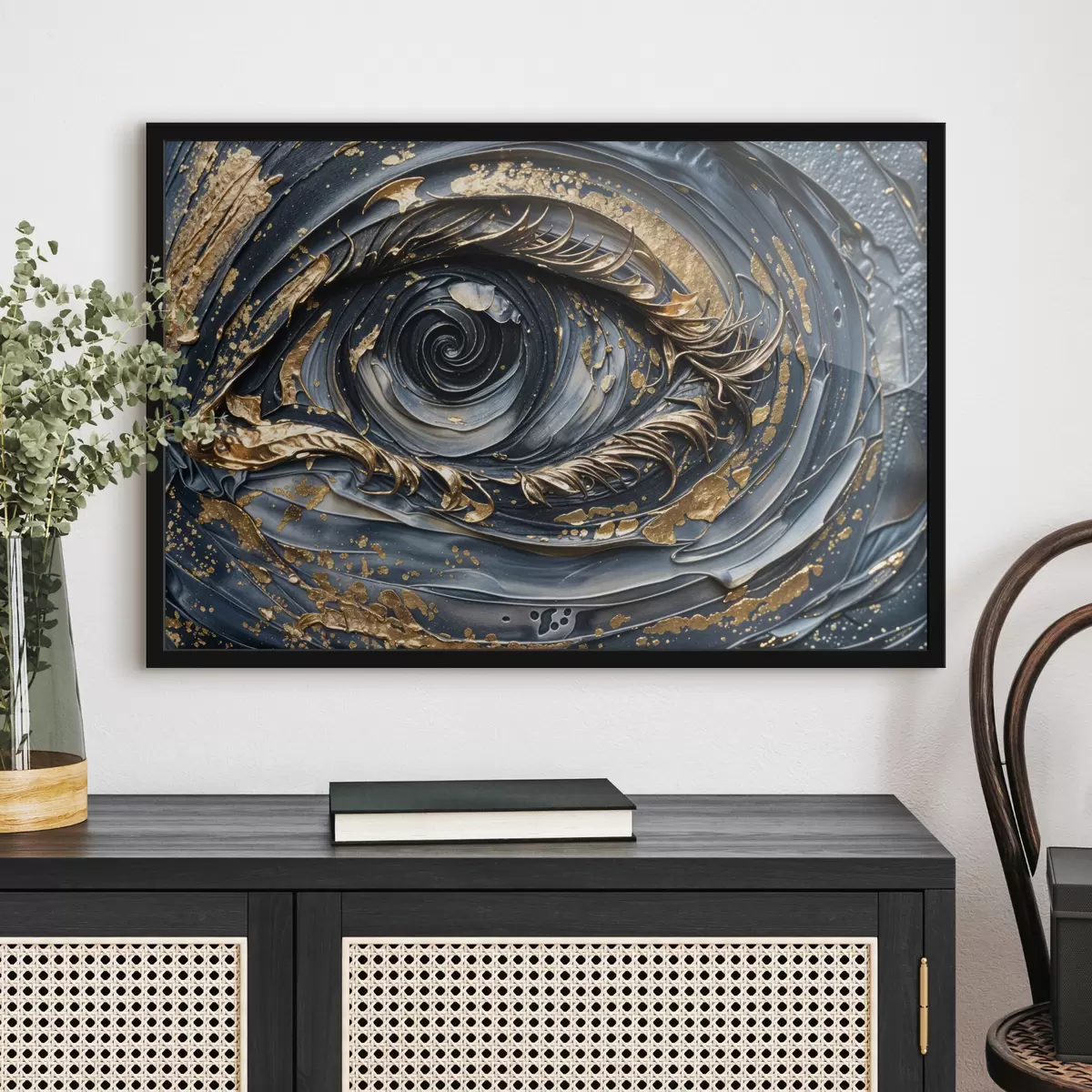 Poster Abstracte kunst close-up van het oog, met ingewikkelde wervelende patronen en texturen f40175