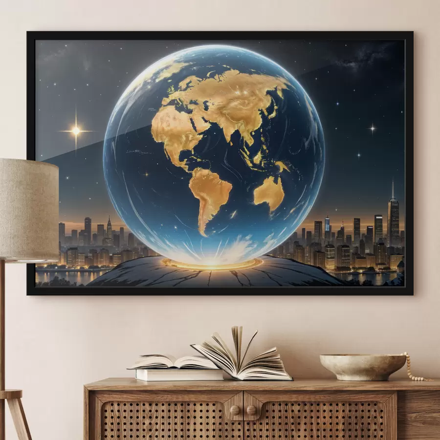 Papier peint photo Un rendu détaillé et photoréaliste de la planète Terre flottant dans un paysage spatial f40178