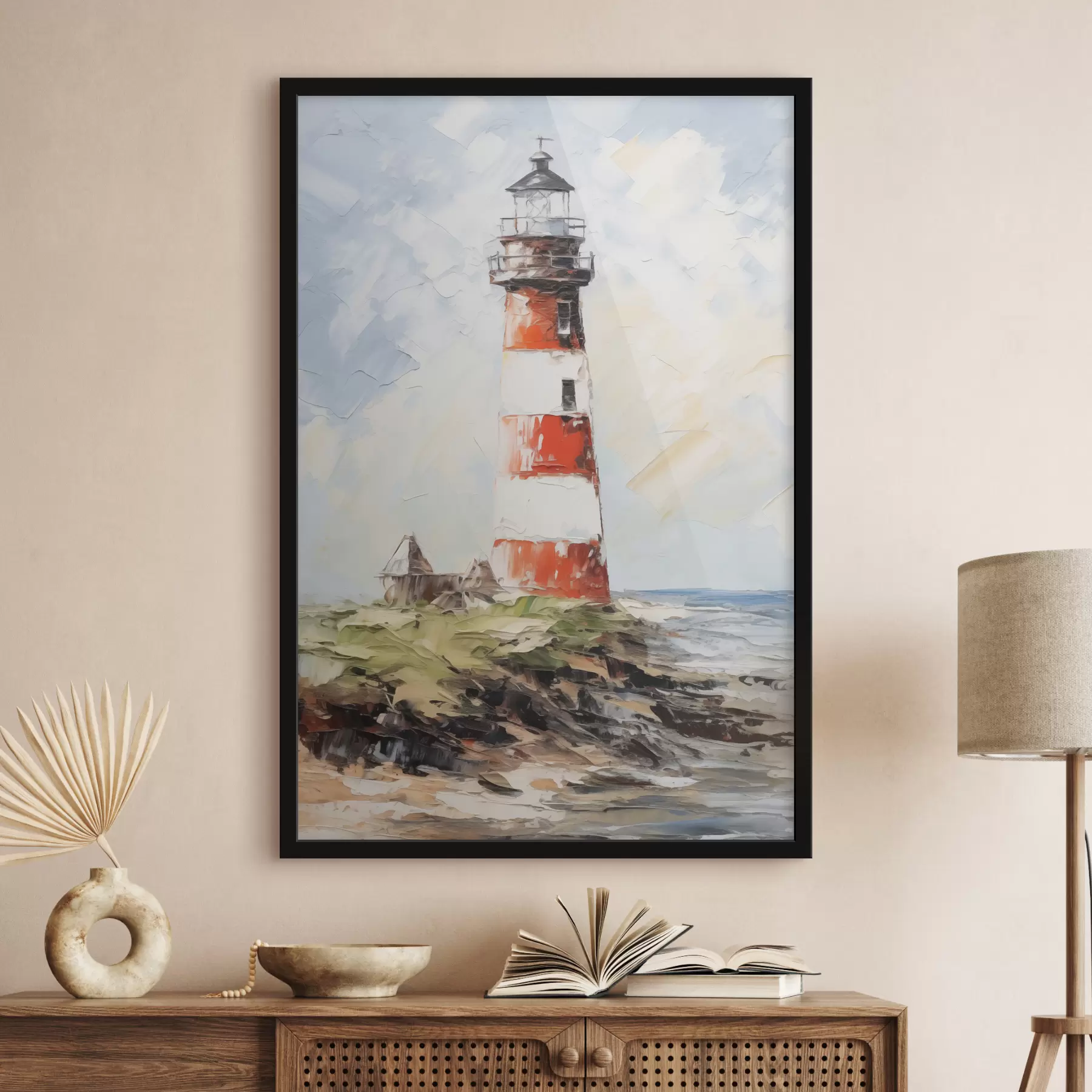 Fotobehang Vuurtoren op het eiland schilderij f40223