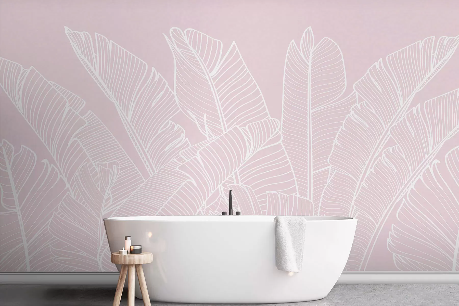 Fotobehang Tropische bananenbladeren roze kleur minimalisme nieuwe trend w08210v3