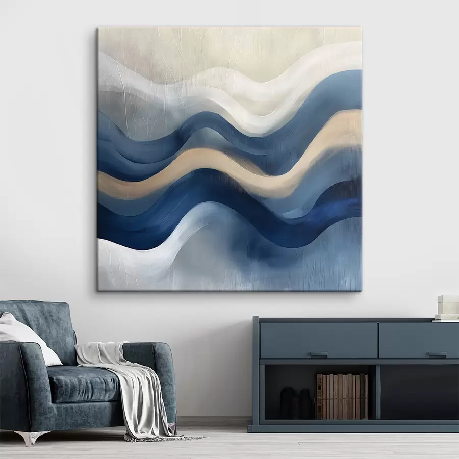  Schilderijen blauw - beige lijnen s40242