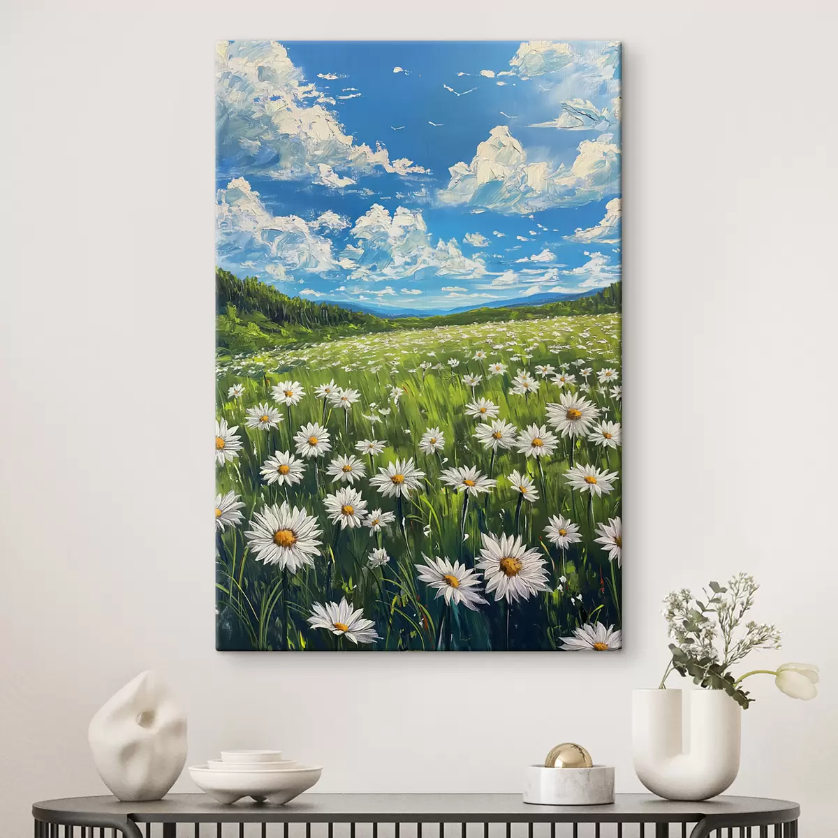  Peintures paysage de marguerites sur le terrain s40255