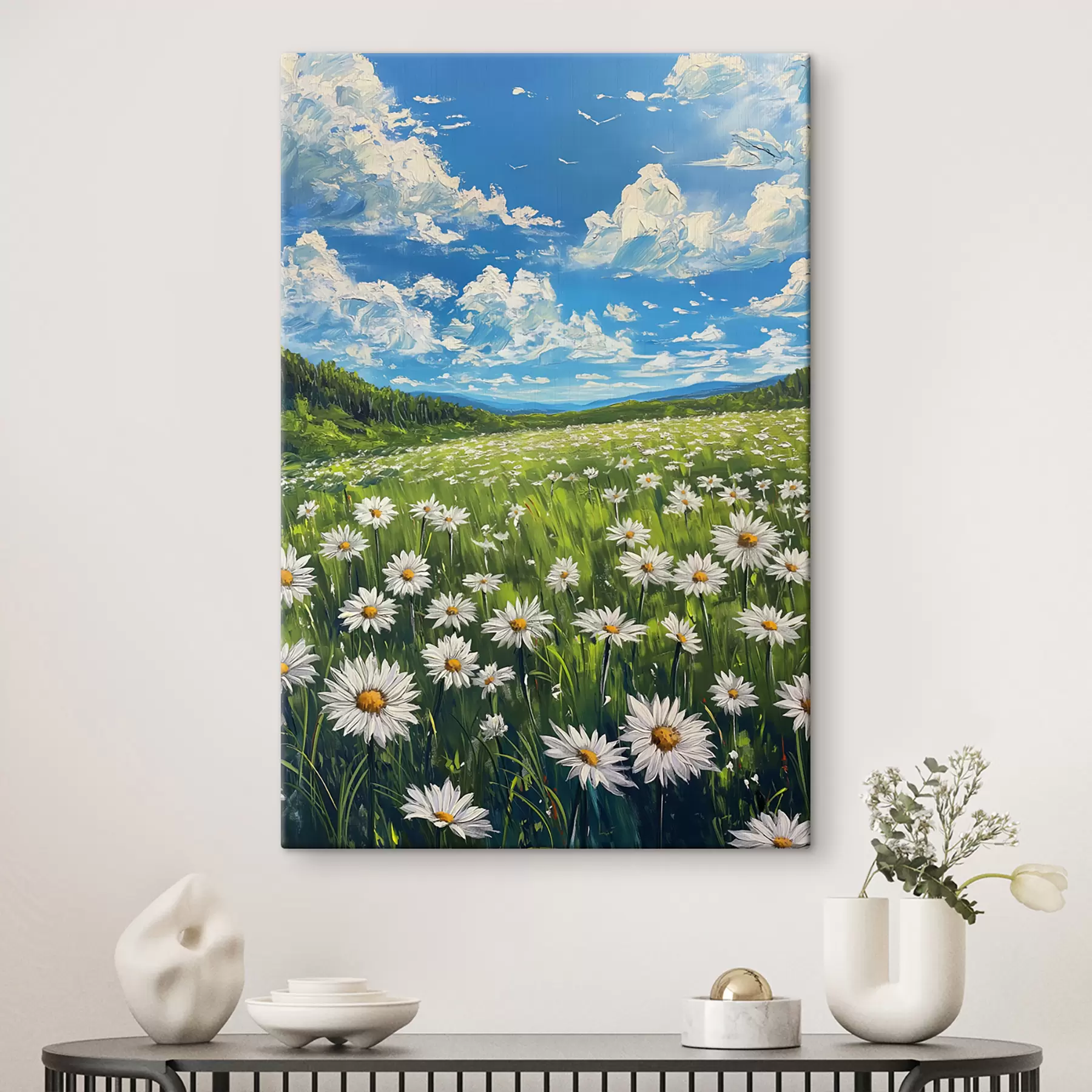 Fotobehang landschap van madeliefjes op het veld s40255