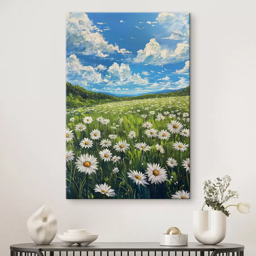  Peintures paysage de marguerites sur le terrain s40255