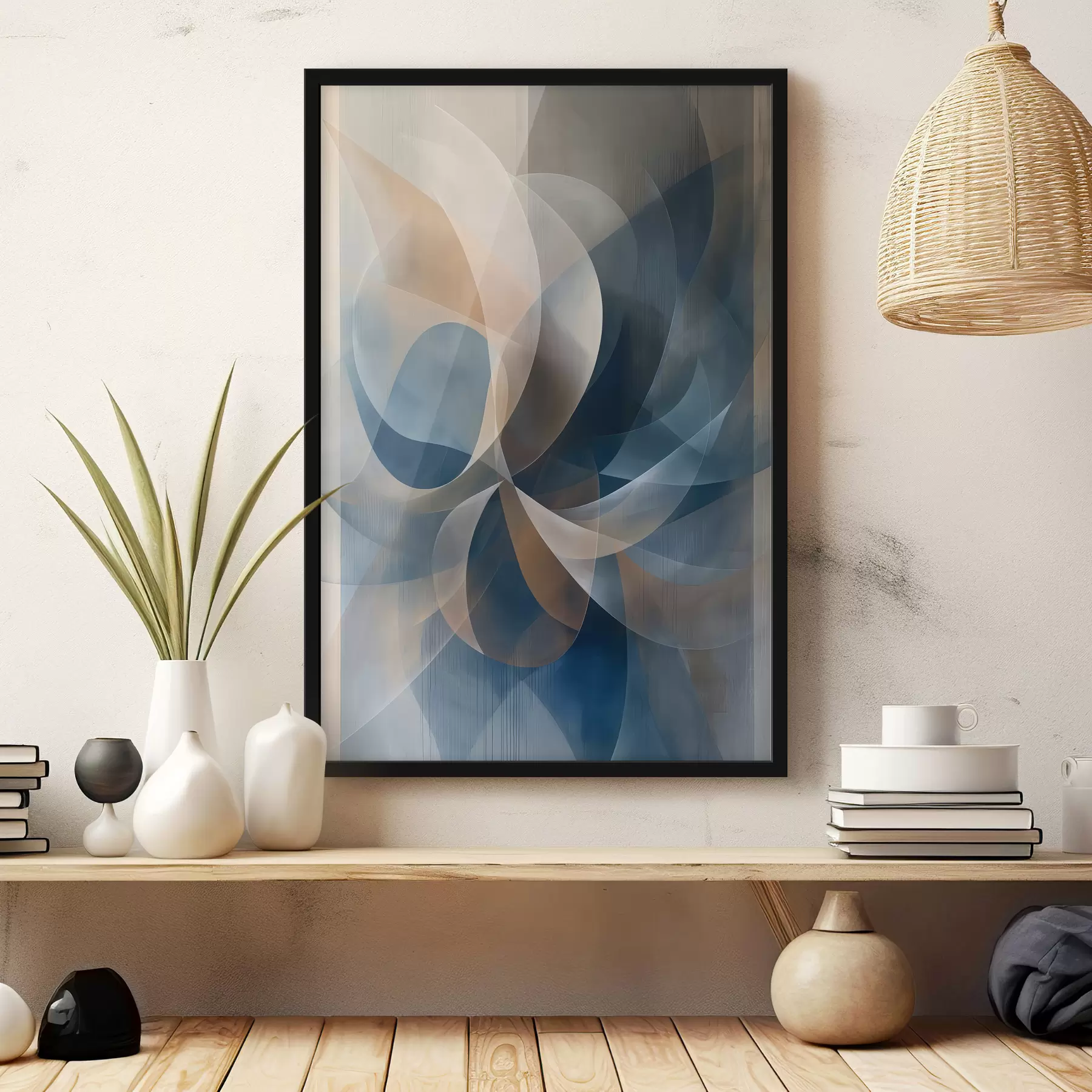 Fotobehang blauw beige abstracte bloem f40245