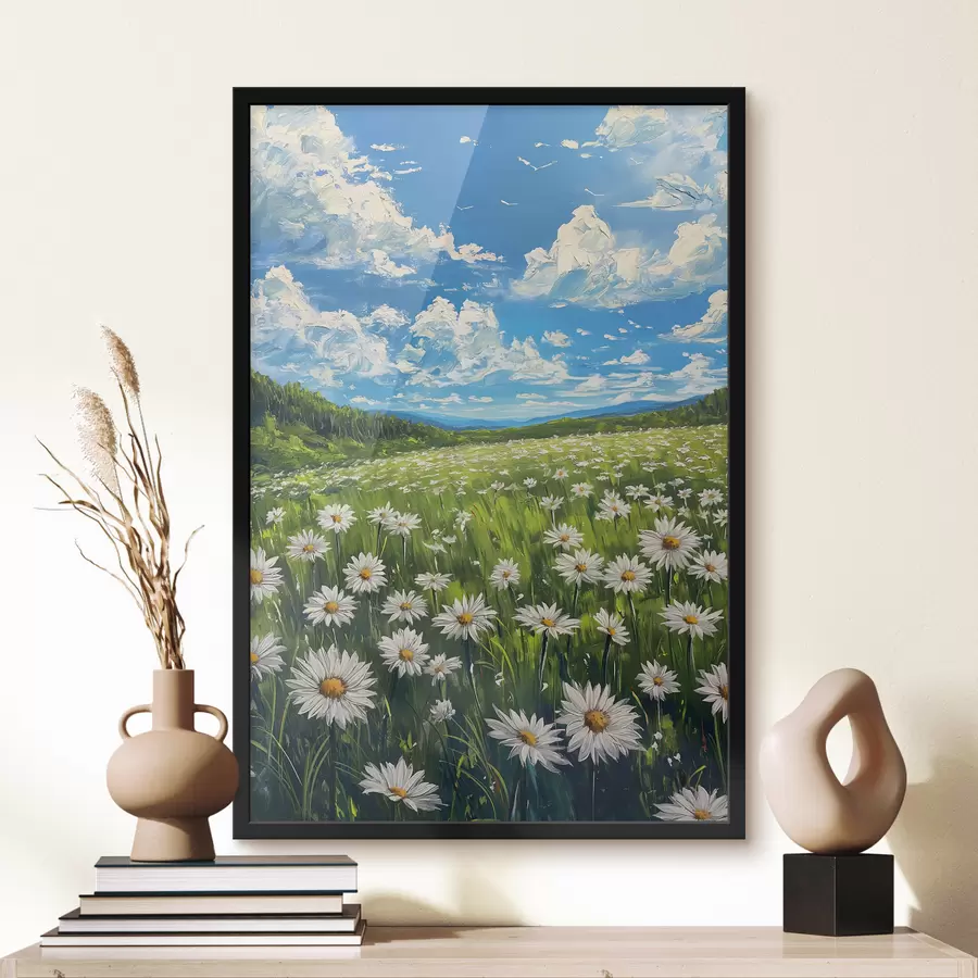 Fotobehang landschap van madeliefjes op het veld f40255