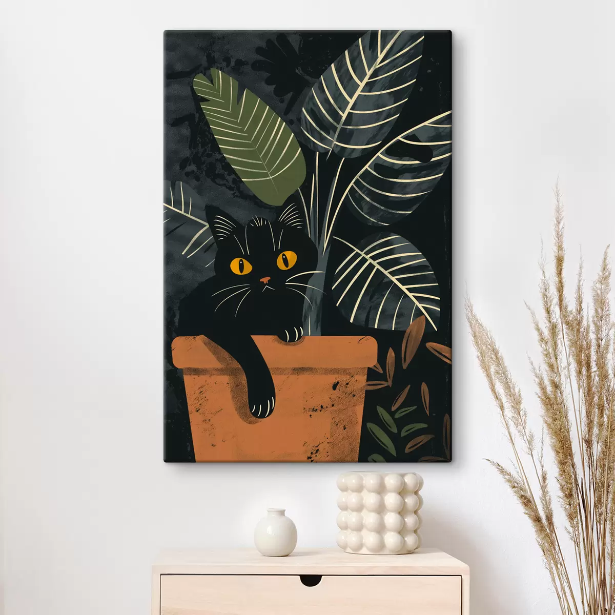  Schilderijen Kat in een pot met een bloem s40268