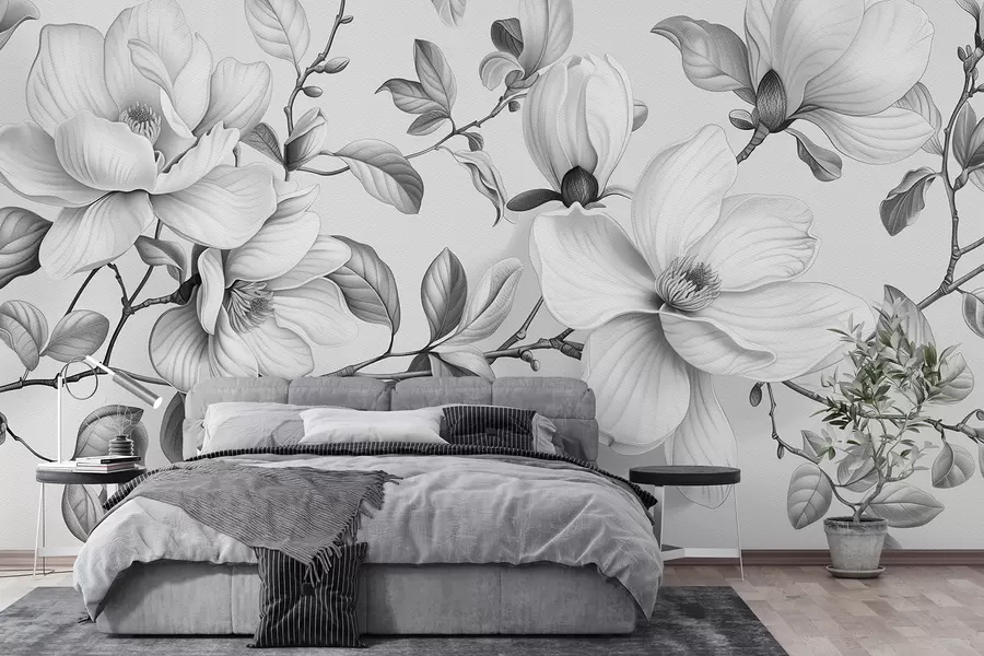 Fotobehang Monochrome magnolia elegantie w01429