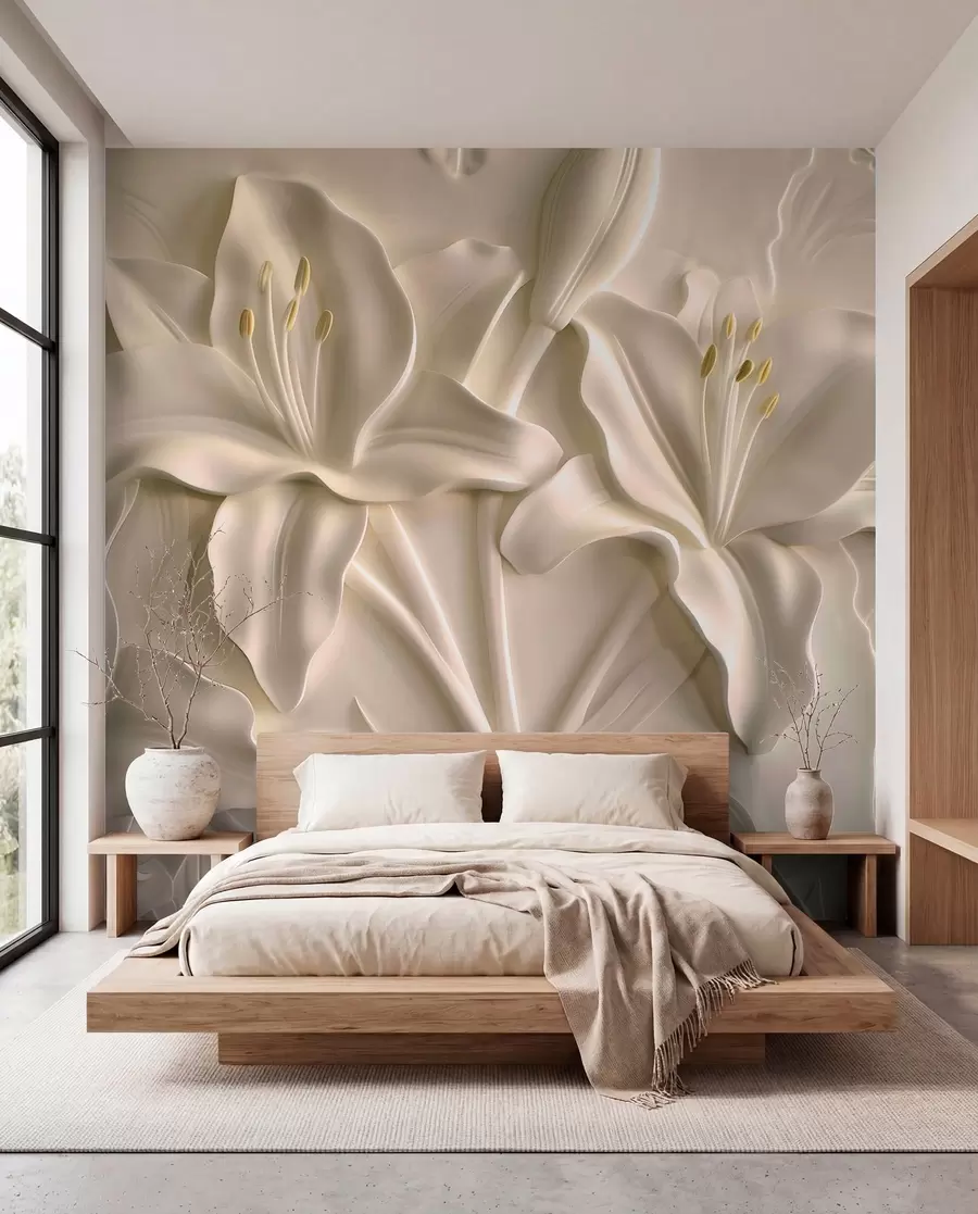 Papier peint photo Bas-relief de grands lys beiges w01434