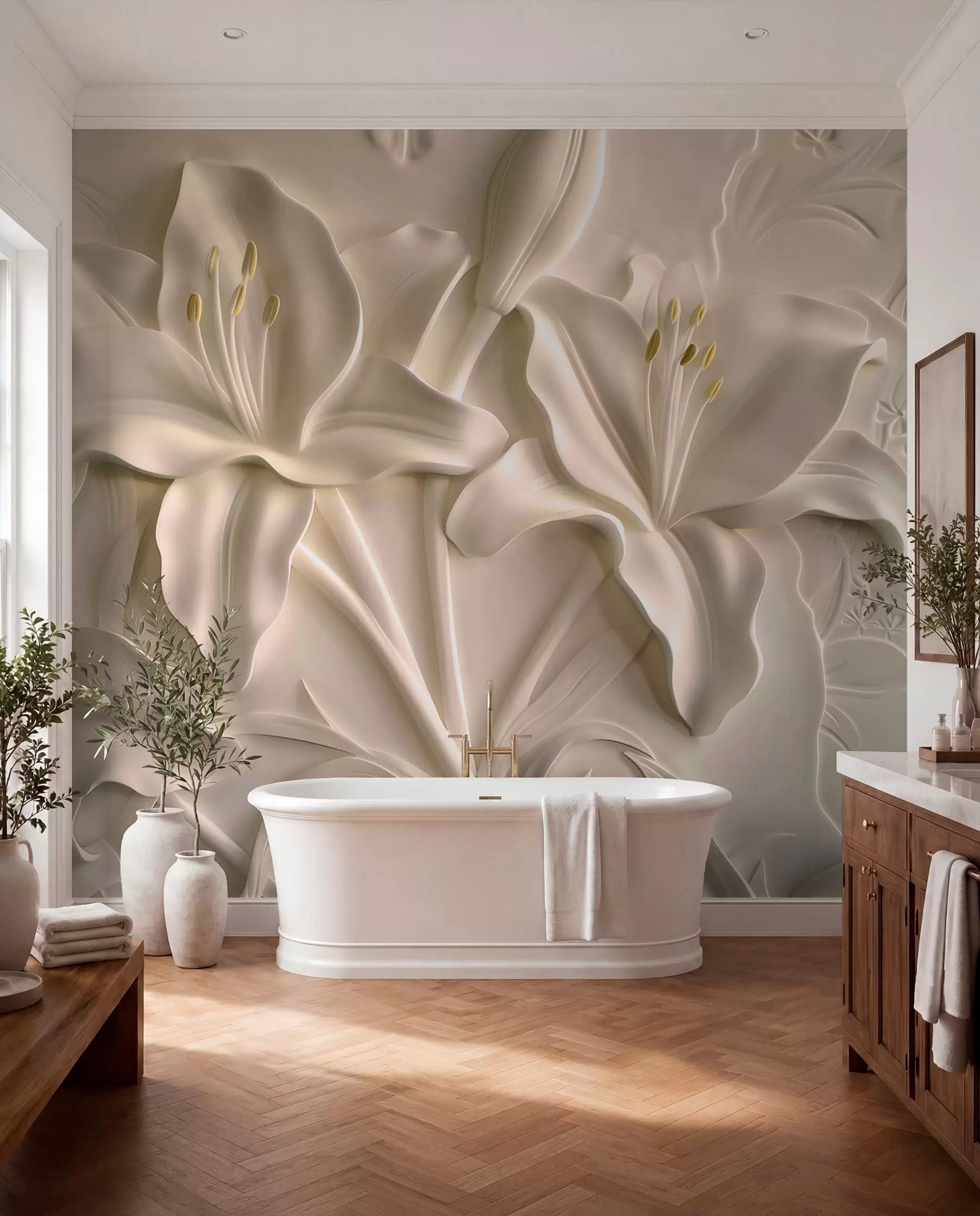 Papier peint photo Bas-relief de grands lys beiges w01434