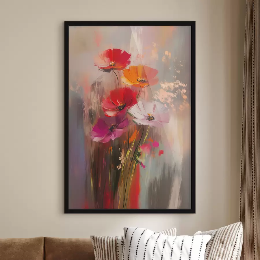 Fotobehang Abstracte heldere bloemen met penseelstreken f40283