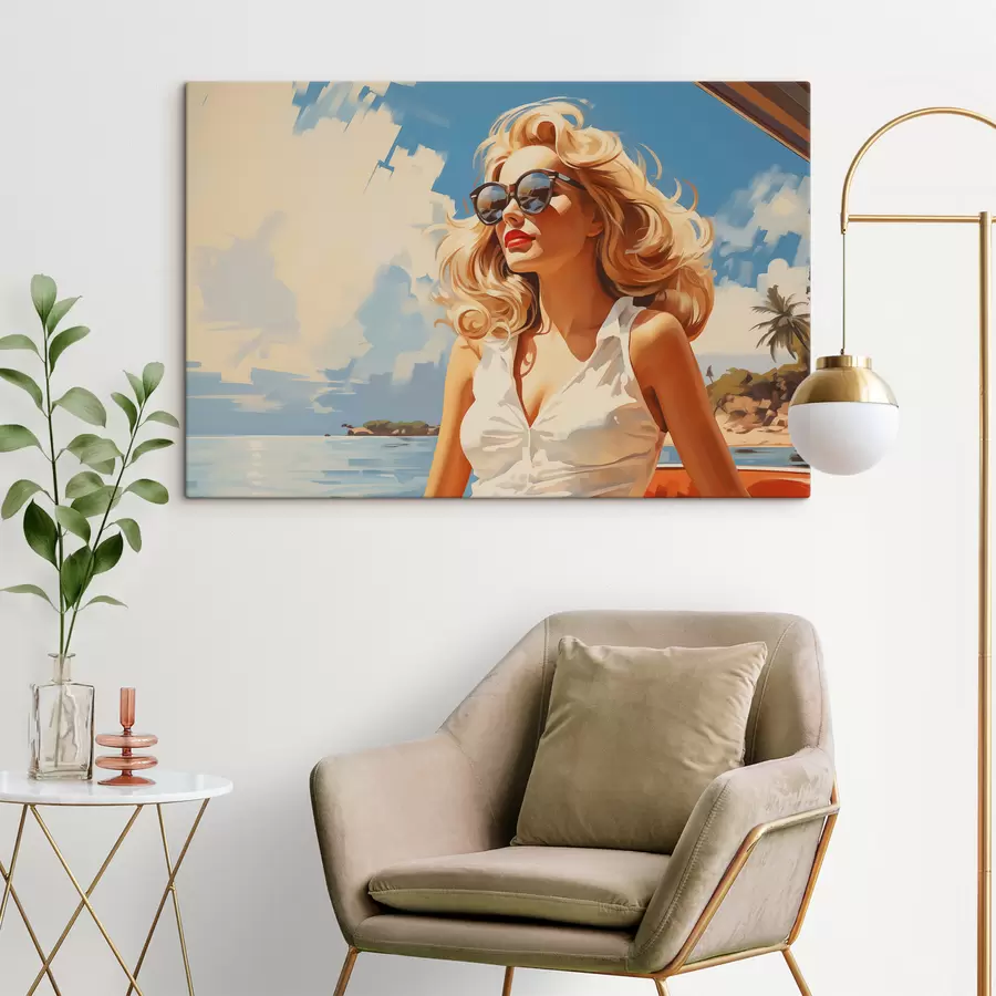  Schilderijen Blond meisje op de zee achtergrond illustratie s40321