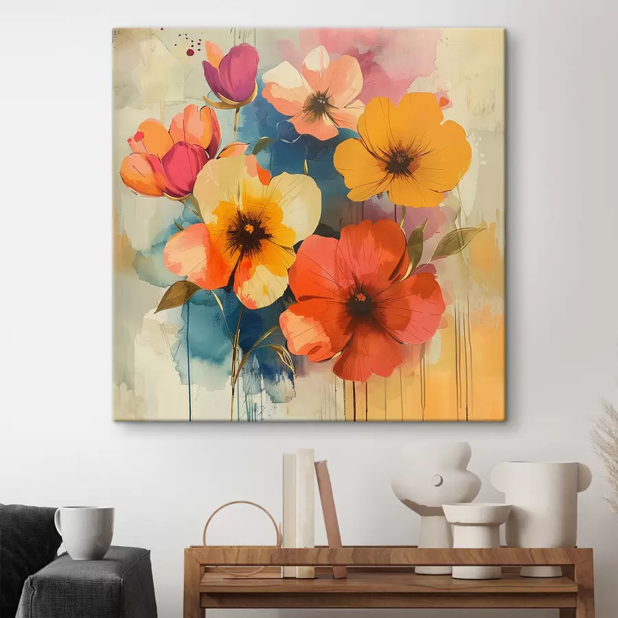  Schilderijen Aquarelbloemen op een abstracte achtergrond s40371