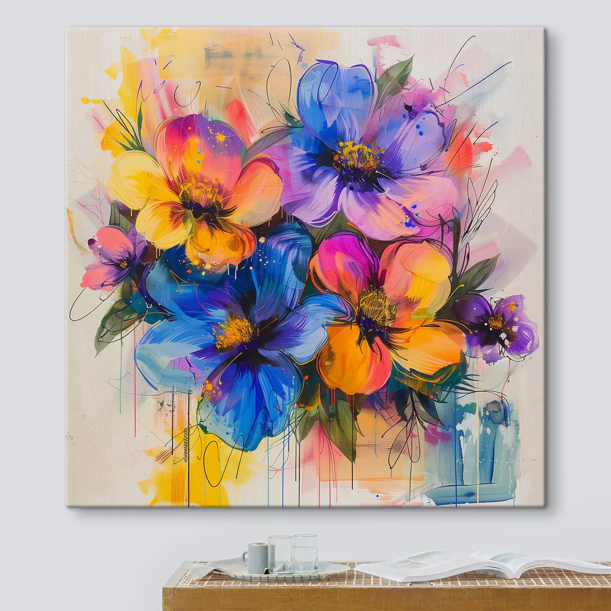  Schilderijen Bloemen op een abstracte achtergrond s40373