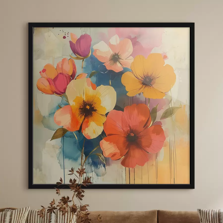Fotobehang Aquarelbloemen op een abstracte achtergrond f40371