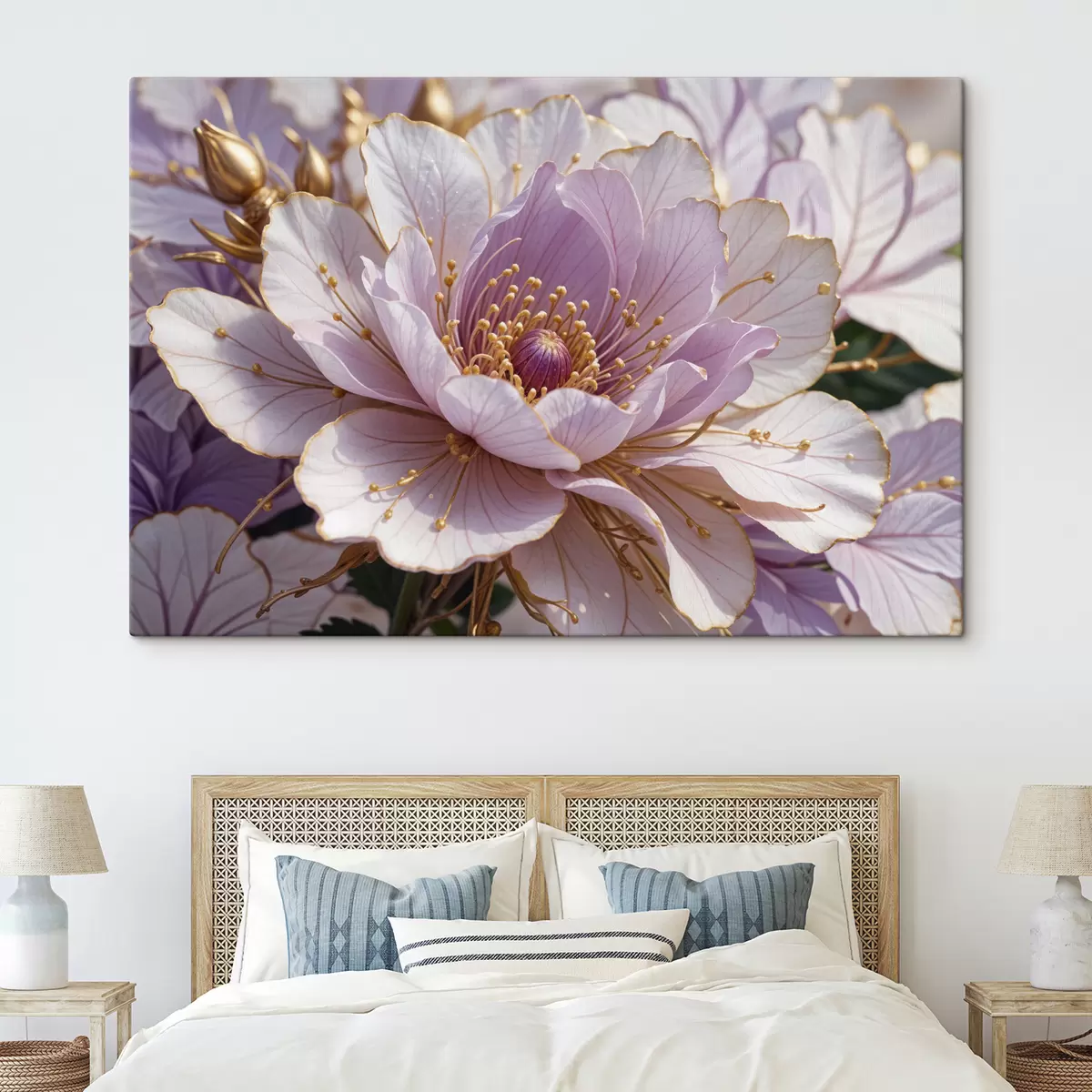  Peintures Gros plan d'une grande fleur de pivoine rose pâle avec des pétales délicats et un centre jaune vif s40384