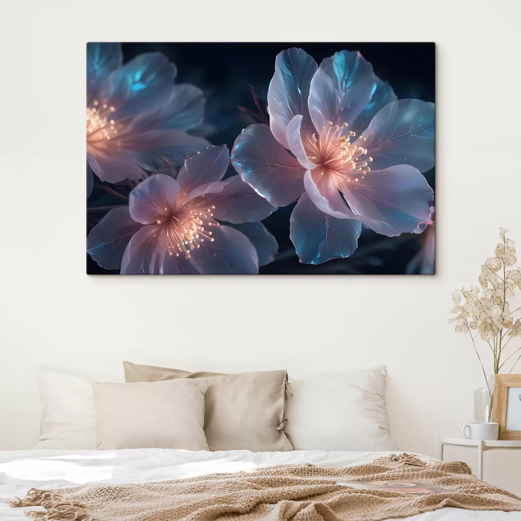 Fotobehang Delicate roze en witte bloemen met zachte, wazige donkere achtergrond s40385