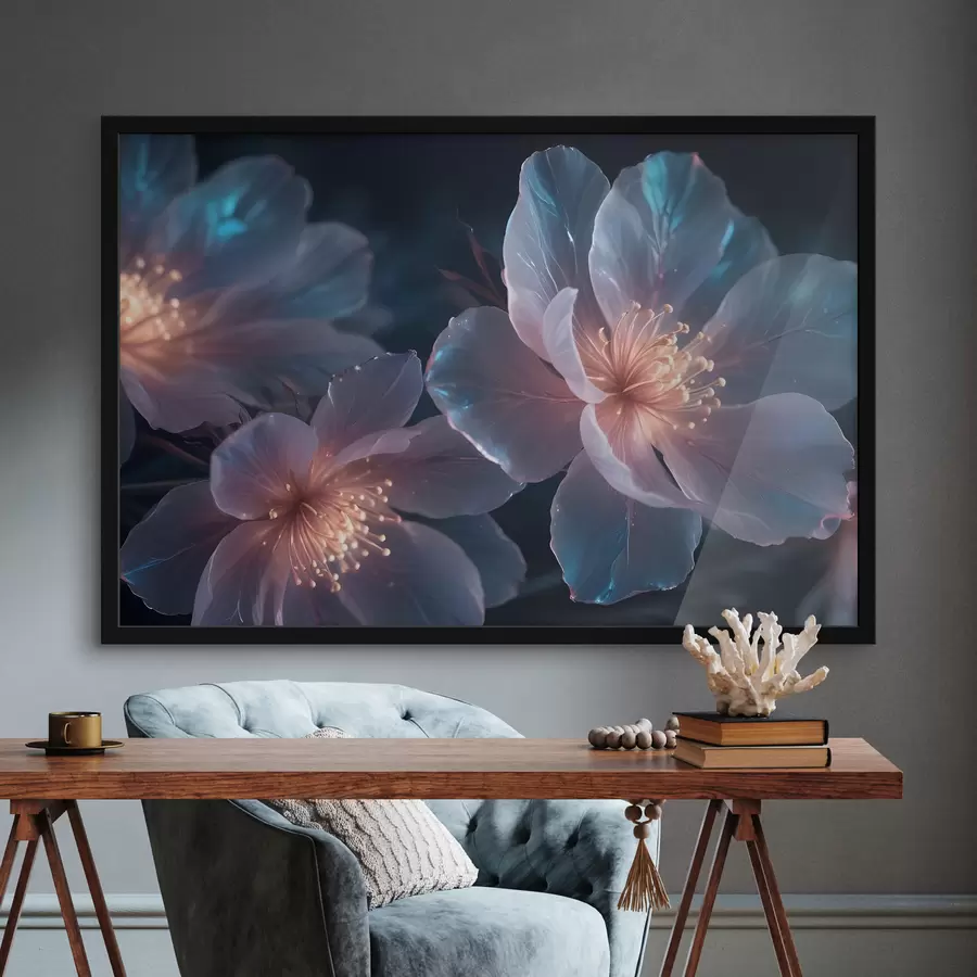 Fotobehang Delicate roze en witte bloemen met zachte, wazige donkere achtergrond f40385