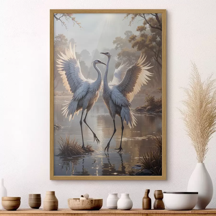 Papier peint photo Grues sur le lac f40404