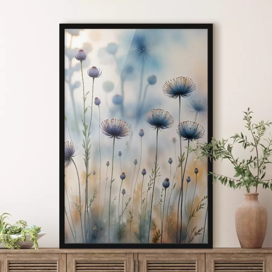 Papier peint photo De grandes fleurs violettes ressemblant à des pissenlits avec un arrière-plan flou, créant une atmosphère sereine et rêveuse f40414