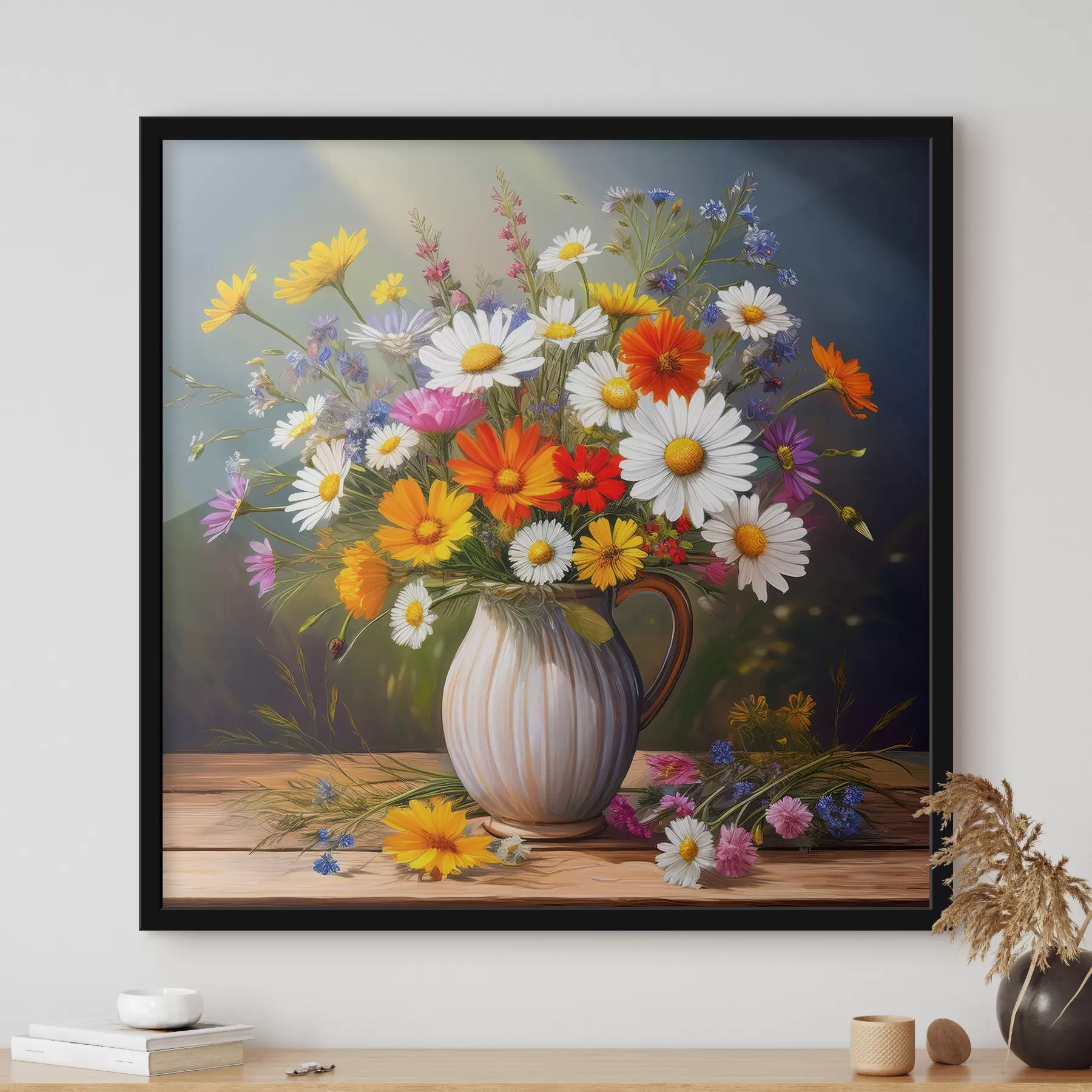 Papier peint photo bouquet lumineux, fleurs sauvages, fleurs dans un vase f40419