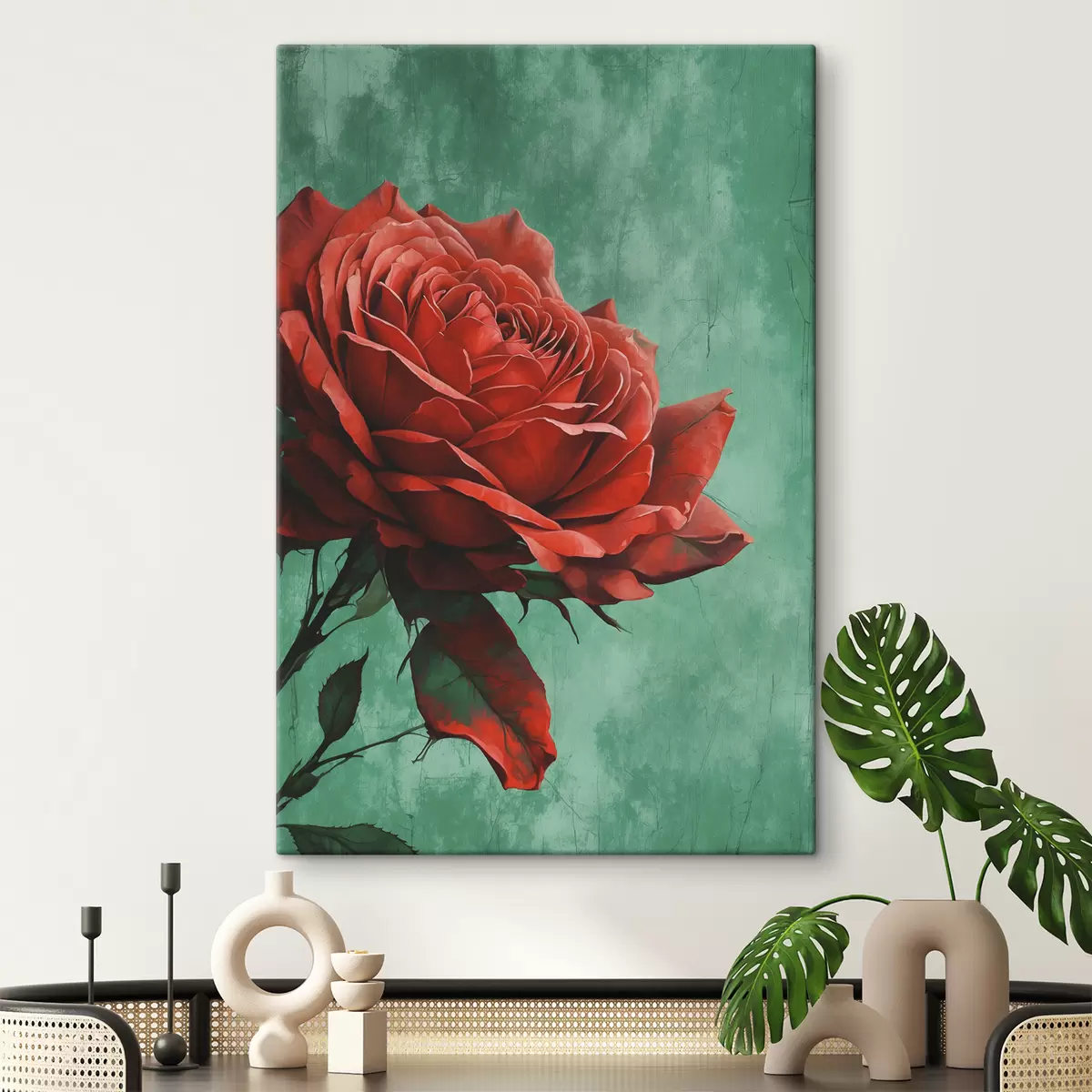  Peintures Rose sur fond vert s40339