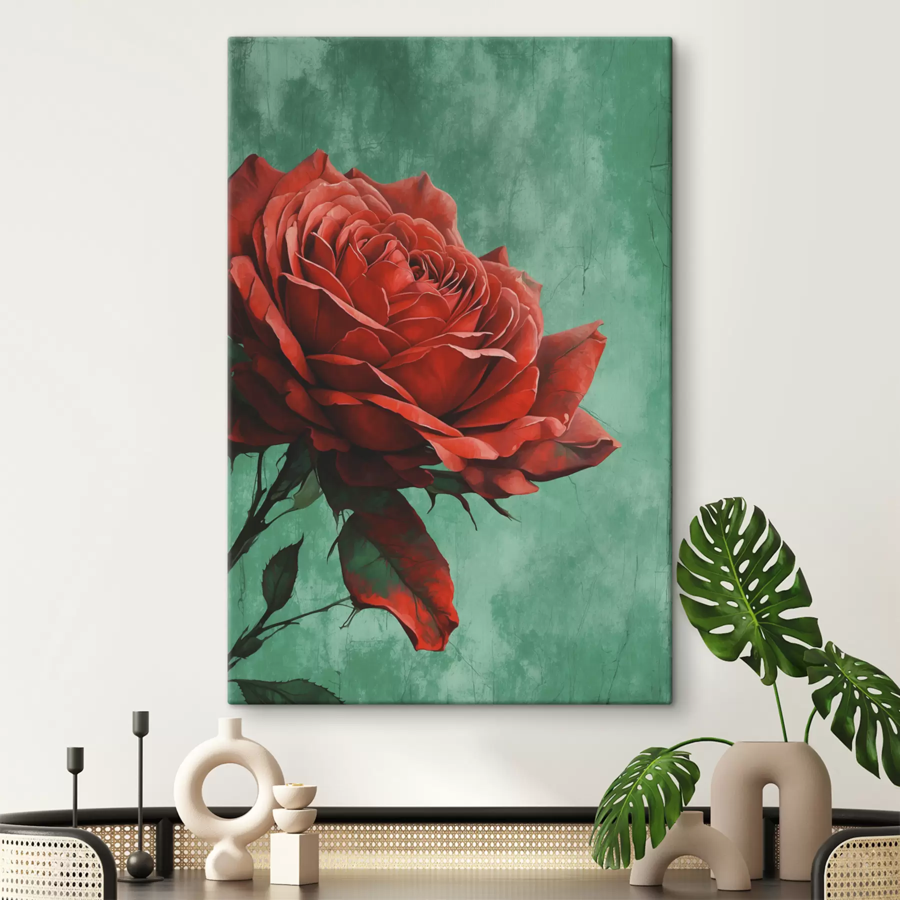 Fotobehang Roos op groene achtergrond s40339