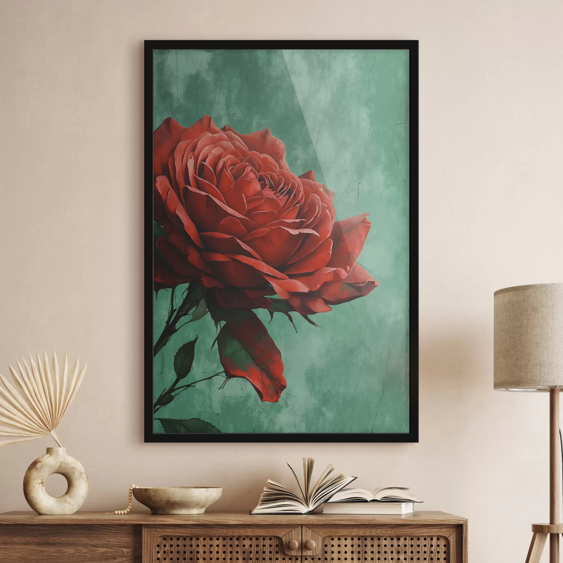  Peintures Rose sur fond vert f40339