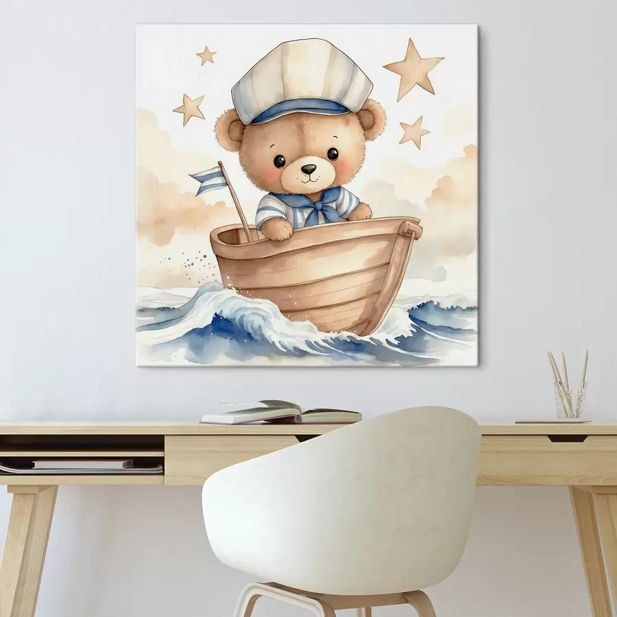  Peintures Ours aquarelle mignon dans un bateau s40428