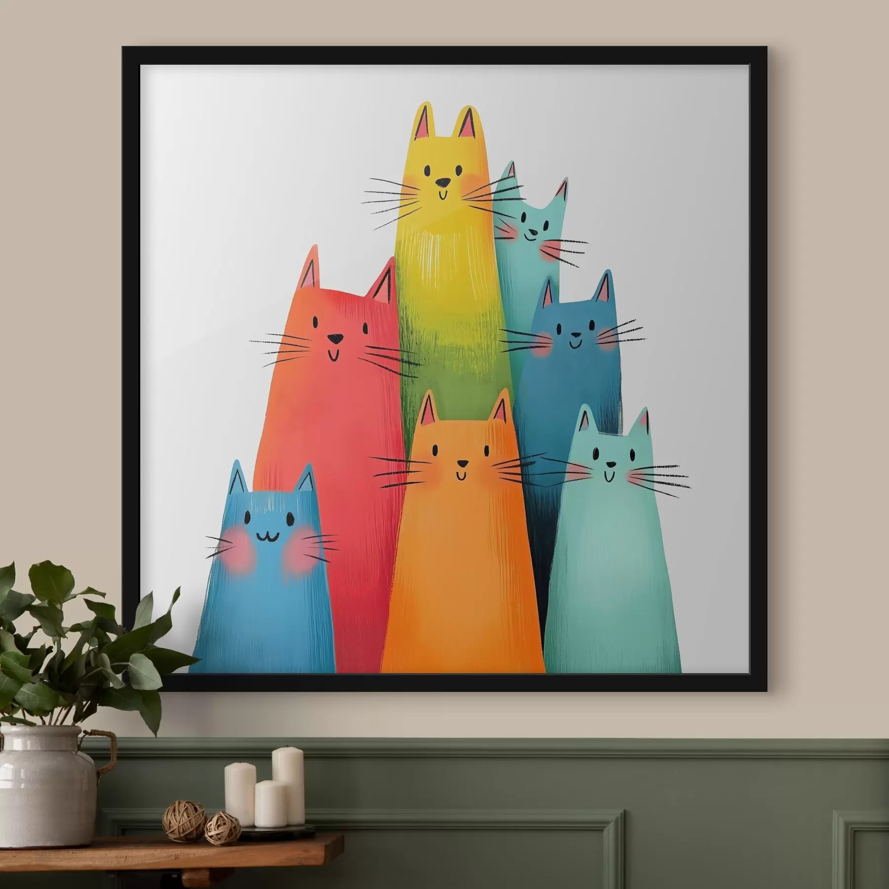  Schilderijen Abstracte veelkleurige katten f40041