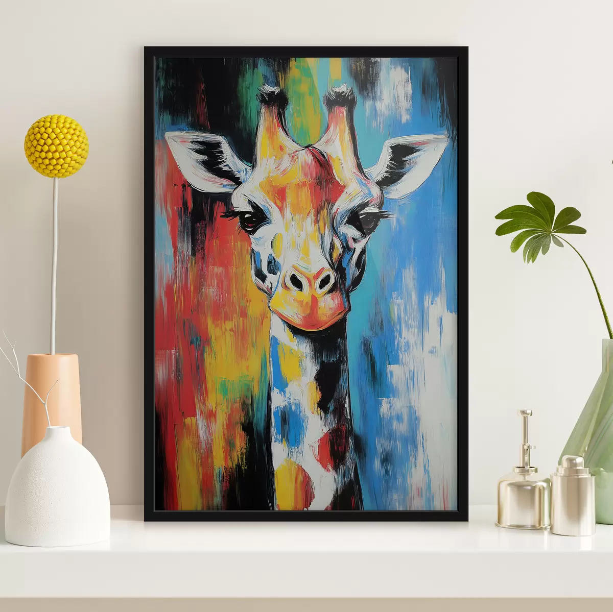 Poster Veelkleurige giraffe f40349