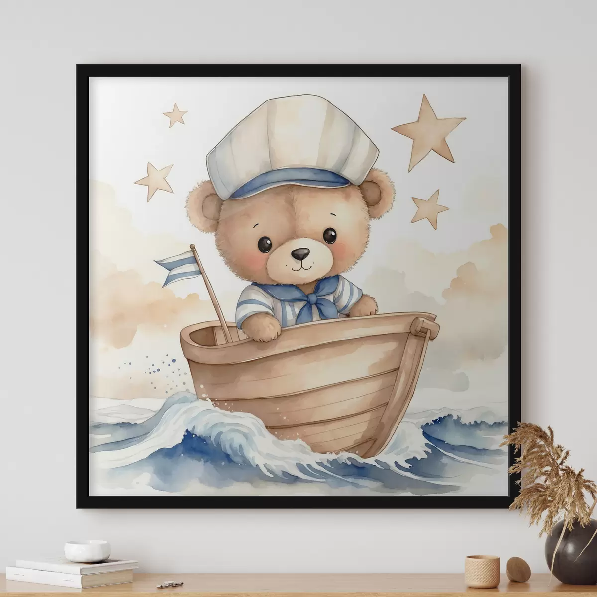 Poster Schattige aquarel teddybeer in een boot f40428
