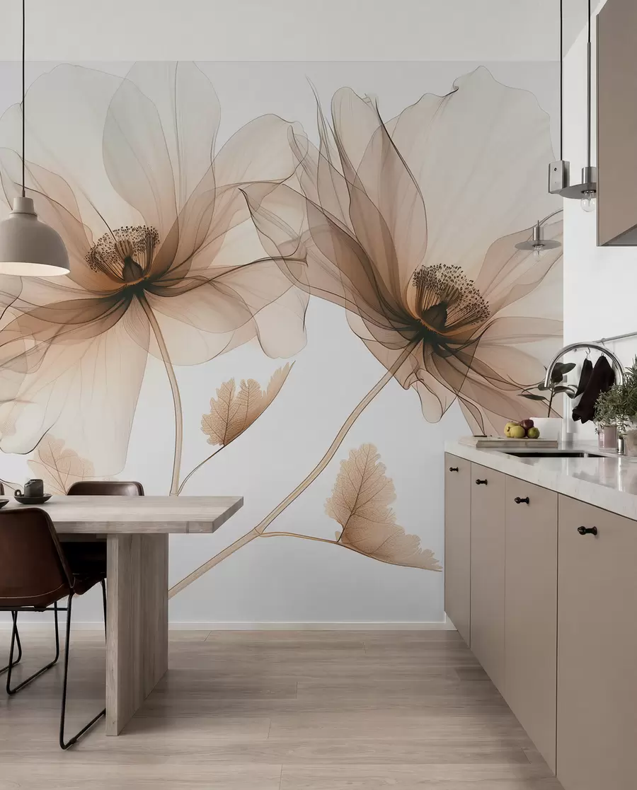 Fotobehang Bloesems in koperkleurige inkt w01482