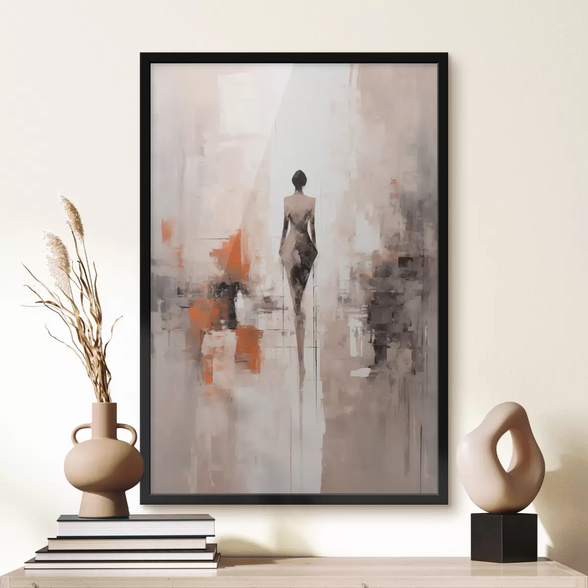 Poster Abstract silhouet van een vrouw, imitatie van schaafwonden en penseelstreken f40485