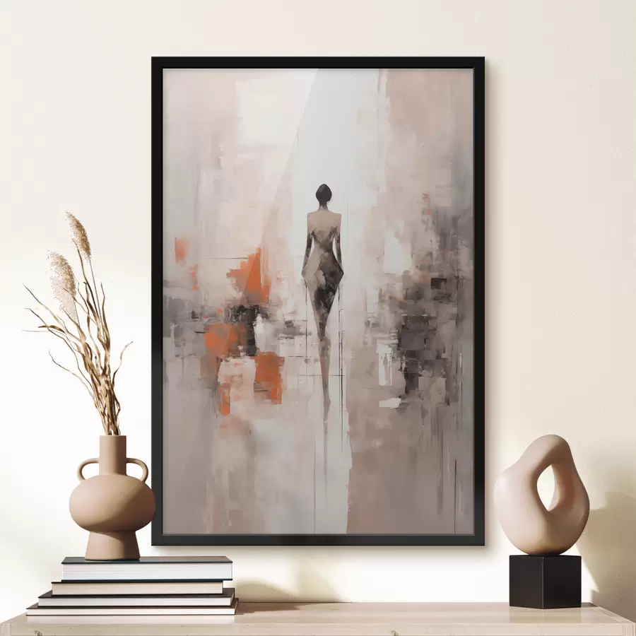 Papier peint photo Silhouette abstraite d'une femme, imitation d'abrasions et de coups de pinceau f40485