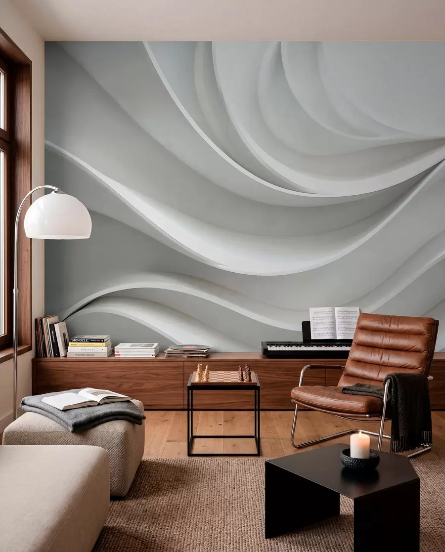 Fotobehang Witte 3D volumetrische abstracte golfvorm w01471