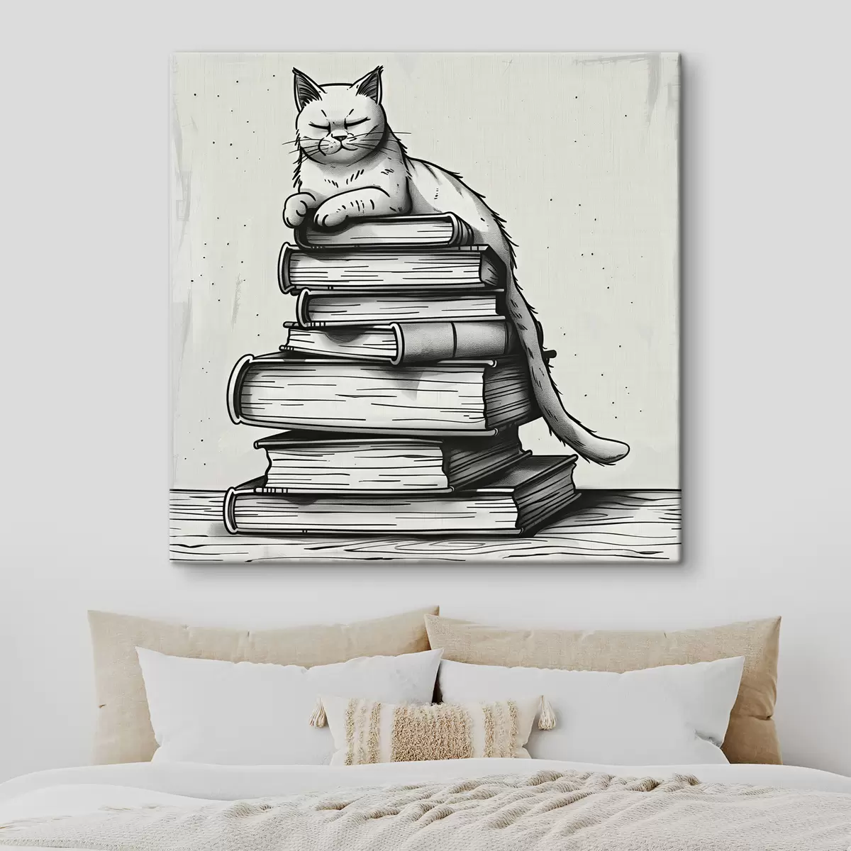  Peintures Chat noir et blanc sur une pile de livres s40435
