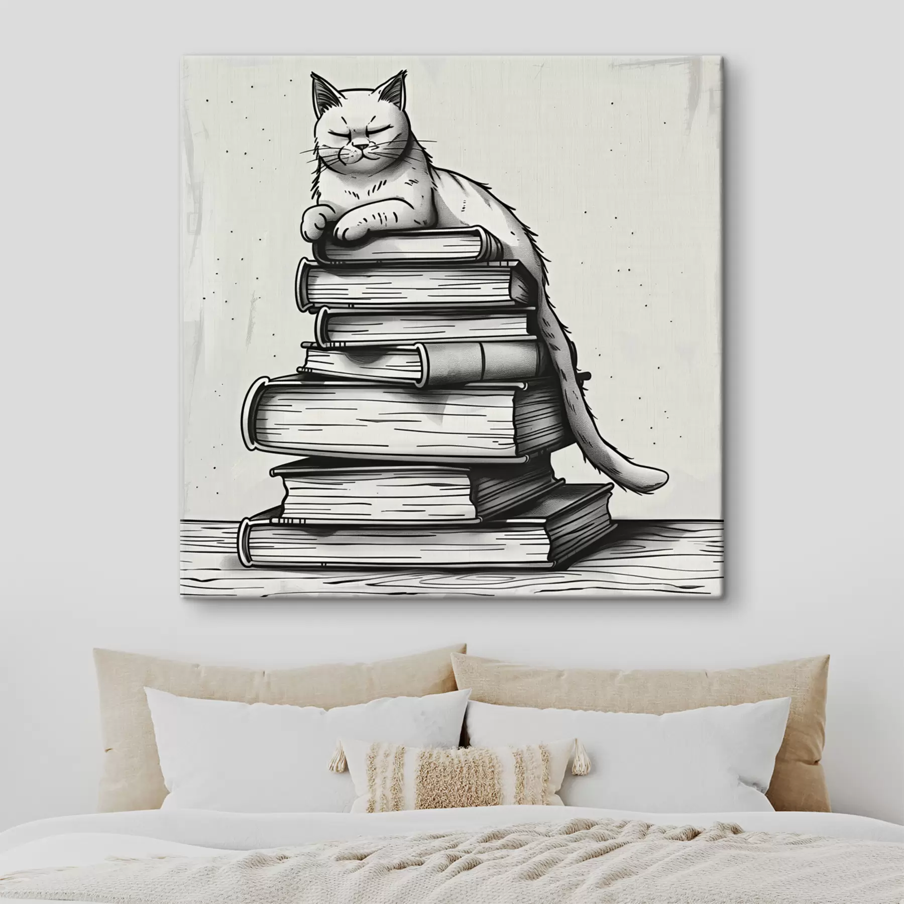 Fotobehang Zwart-witte kat op een stapel boeken s40435