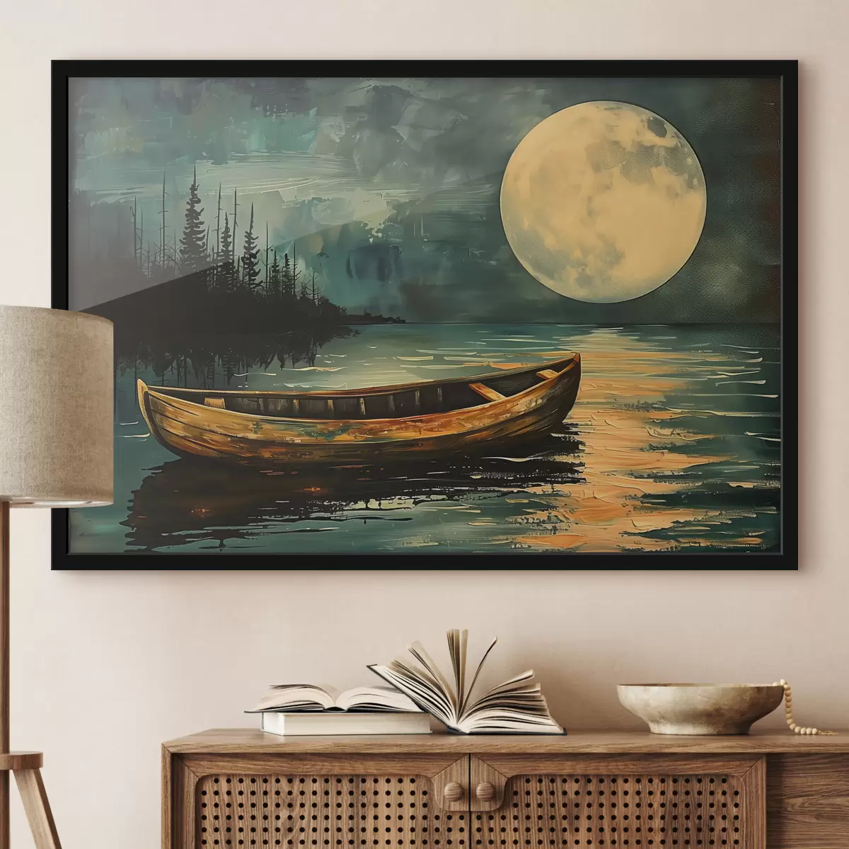 Poster Boot op de achtergrond van de sterrenhemel f40442