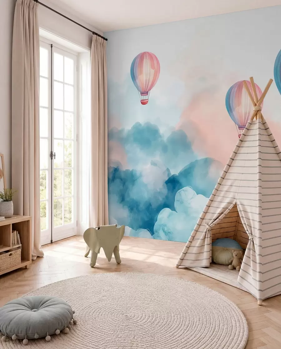 Fotobehang Aquarelballonnen in de wolken w01011
